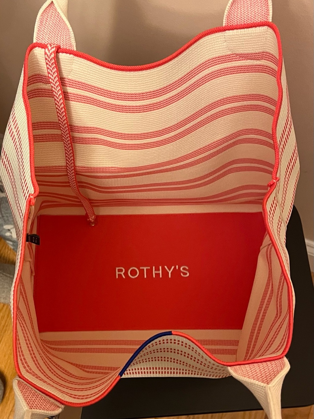 Rothy's Striped Lightweight Knit Tote Bag - Coral and Cream - Picture 7 of 7
